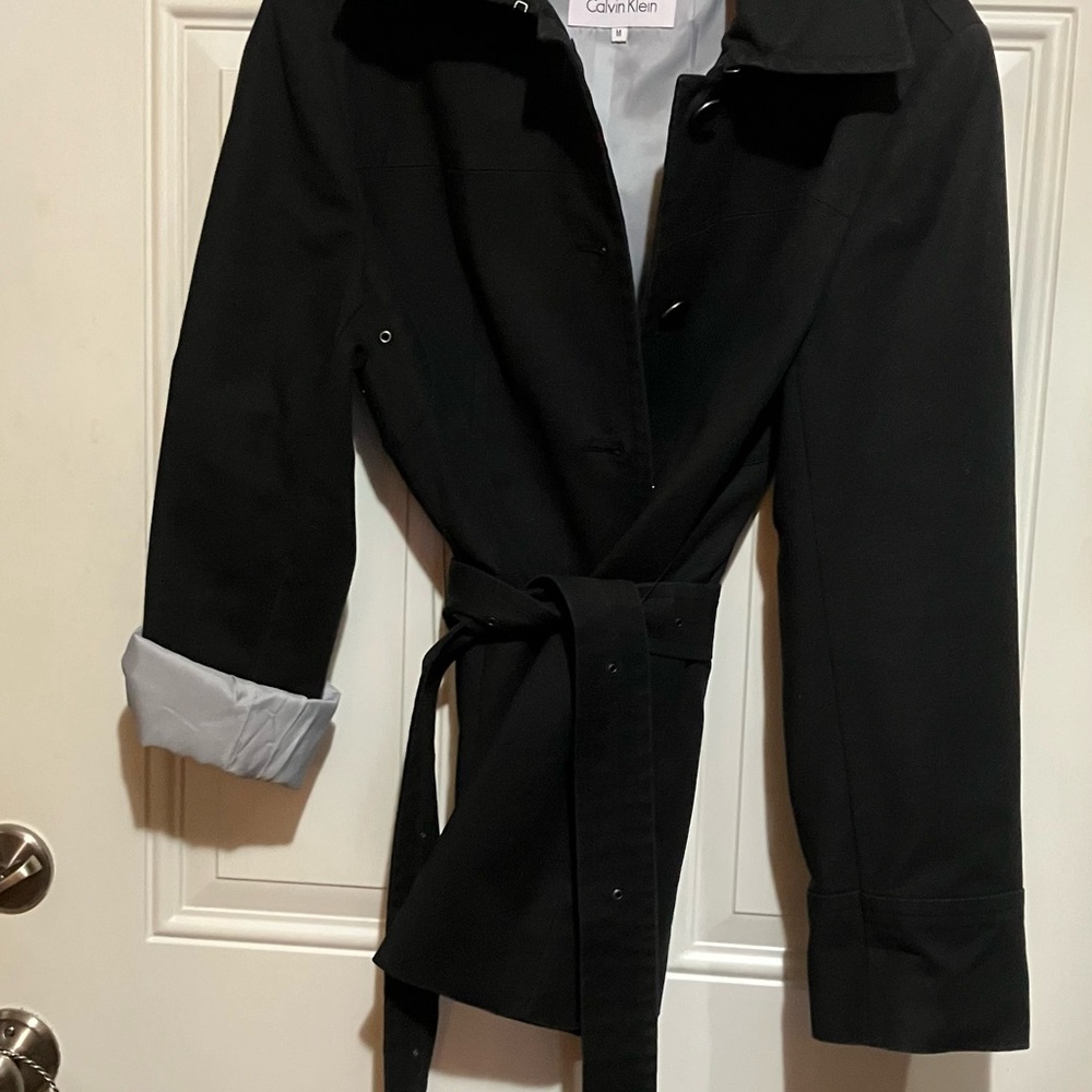 Calvin Klein Black Belted Trench Coat with Light Lining